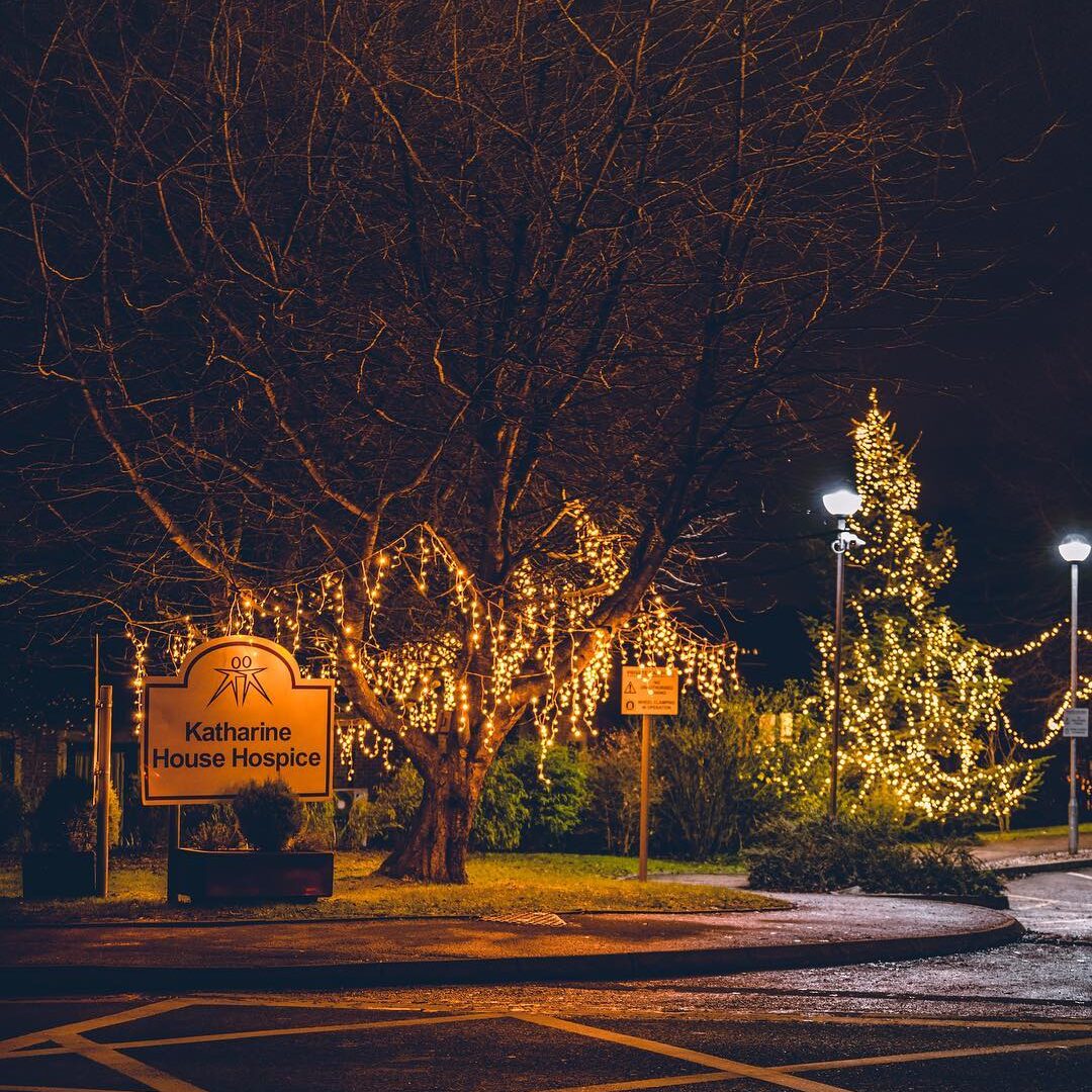 Christmas tree lit at night