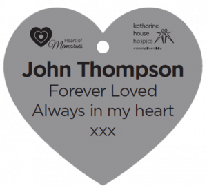 An artistic impression of how an individual, stainless steel Heart of Memories will look once engraved with a dedication.