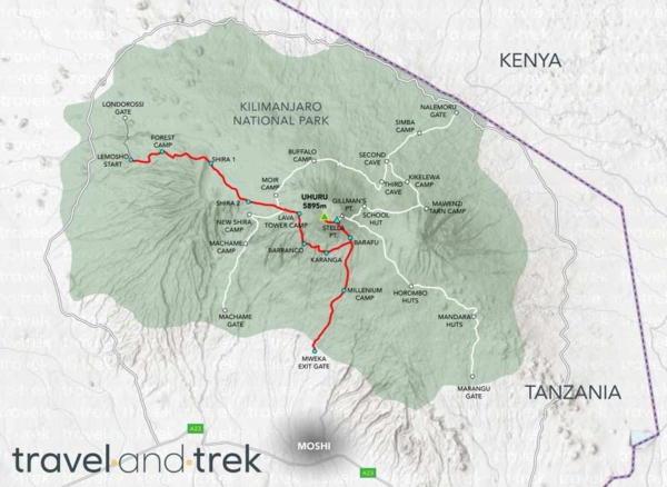 Kilimanjaro Lemosho route map