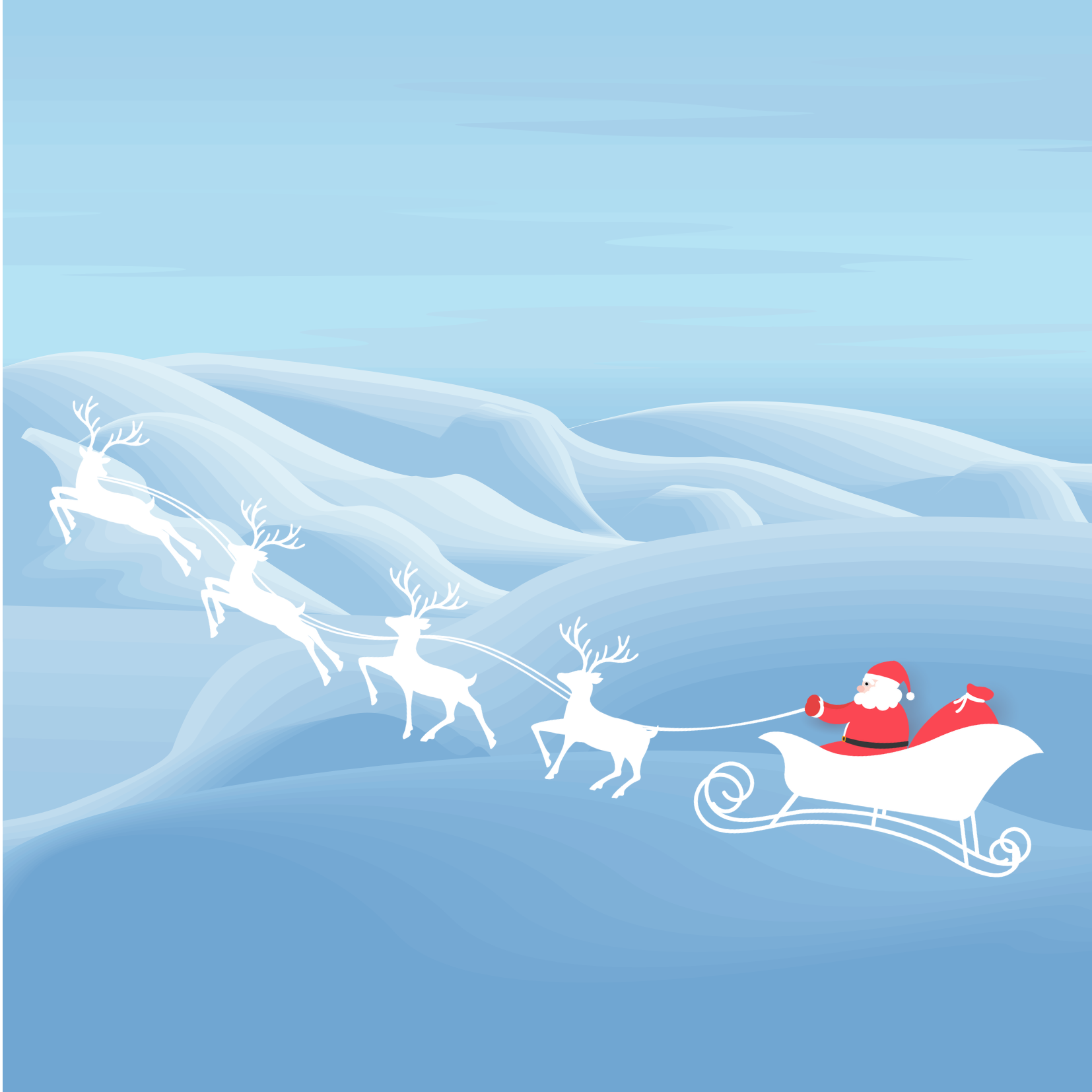 Background and Santa Sleigh Illustration of Santa and his reindeer flying over snowing mountains.