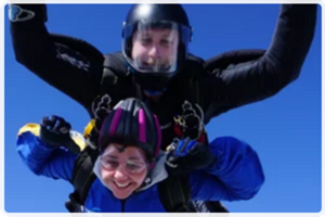 Two people skydiving.