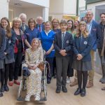 Patients, charity workers and trustees, councillors and pupils from Sir Graham Balfour High at Katharine House Hospice Therapy & Wellbeing Centre opening