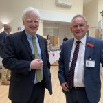 L–R: Katharine House Hospice CEO, Dr Richard Soulsby, and Trustee, Mike Smith, pictured smiling at the opening of the Therapy & Wellbeing Centre at Katharine House Hospice.