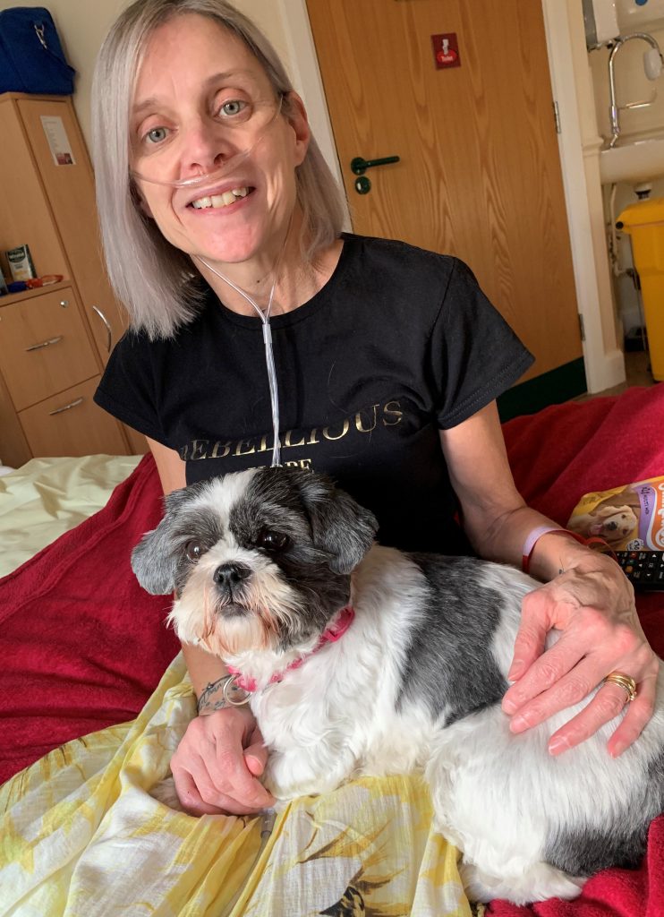 Alison with her dog Matilda at Katharine House Hospice.