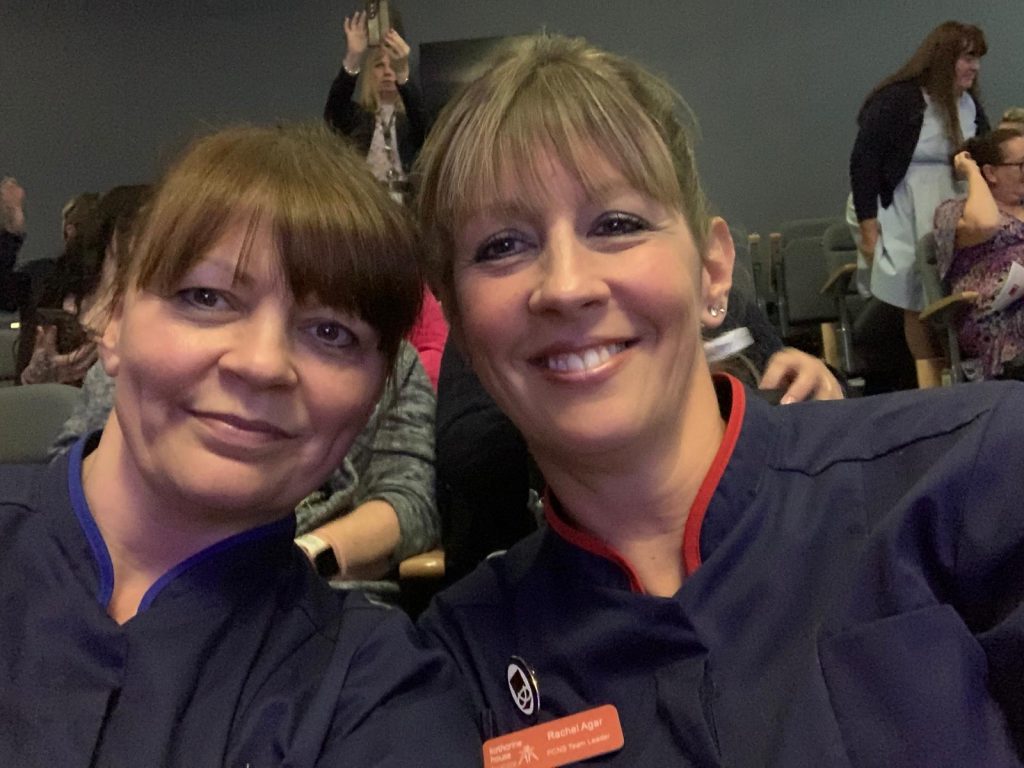 Rachel Agar Dignity in Care awards and Jenni from PCNS team sat next to each other at the awards
