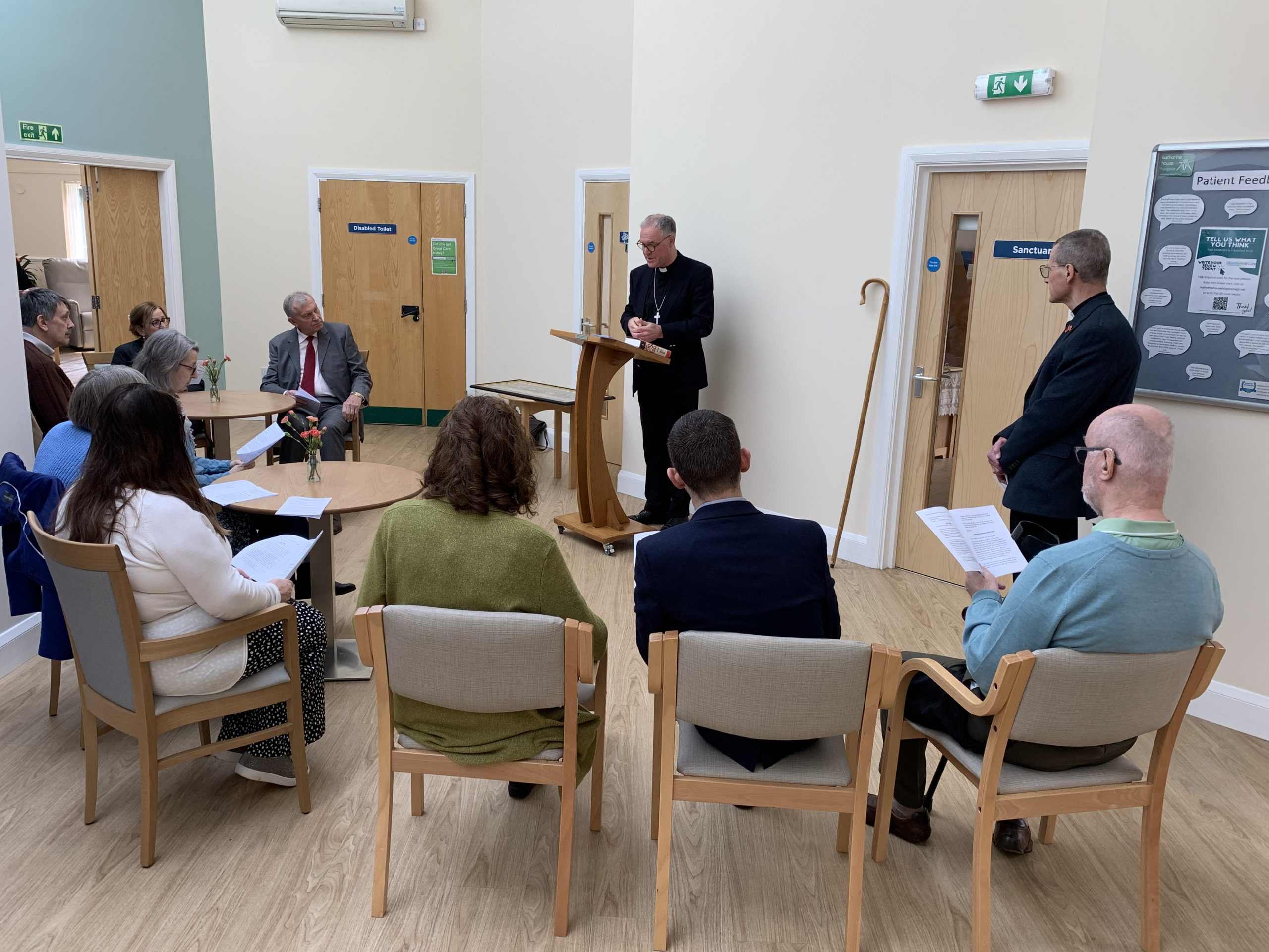 The Bishop of Stafford leads the service in our Therapy & Wellbeing Centre