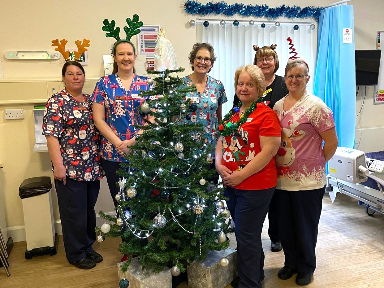Hospice nurses in Christmas tops