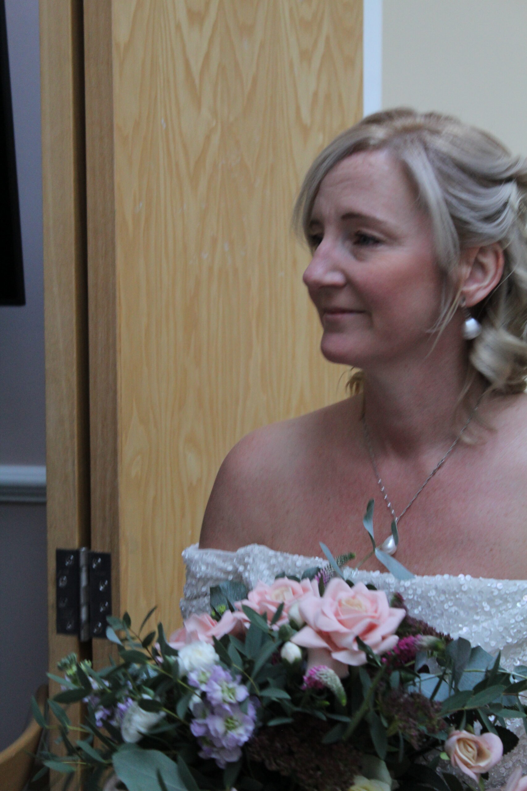 Sarah in her wedding dress