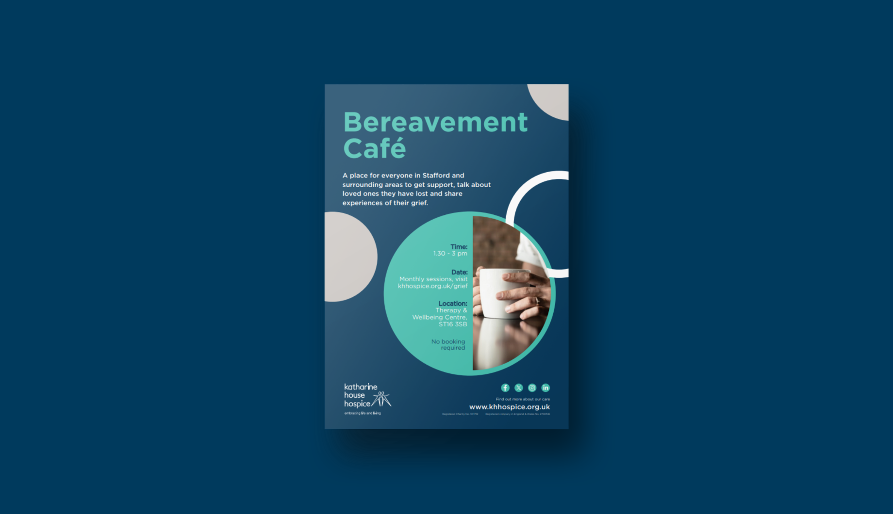 A poster with details of Katharine House Hospice monthly bereavememt café.