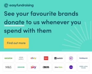 Homepage of easyfundraising. Text reads 'See your favourite brands donate to us whenever you spend with them'.
